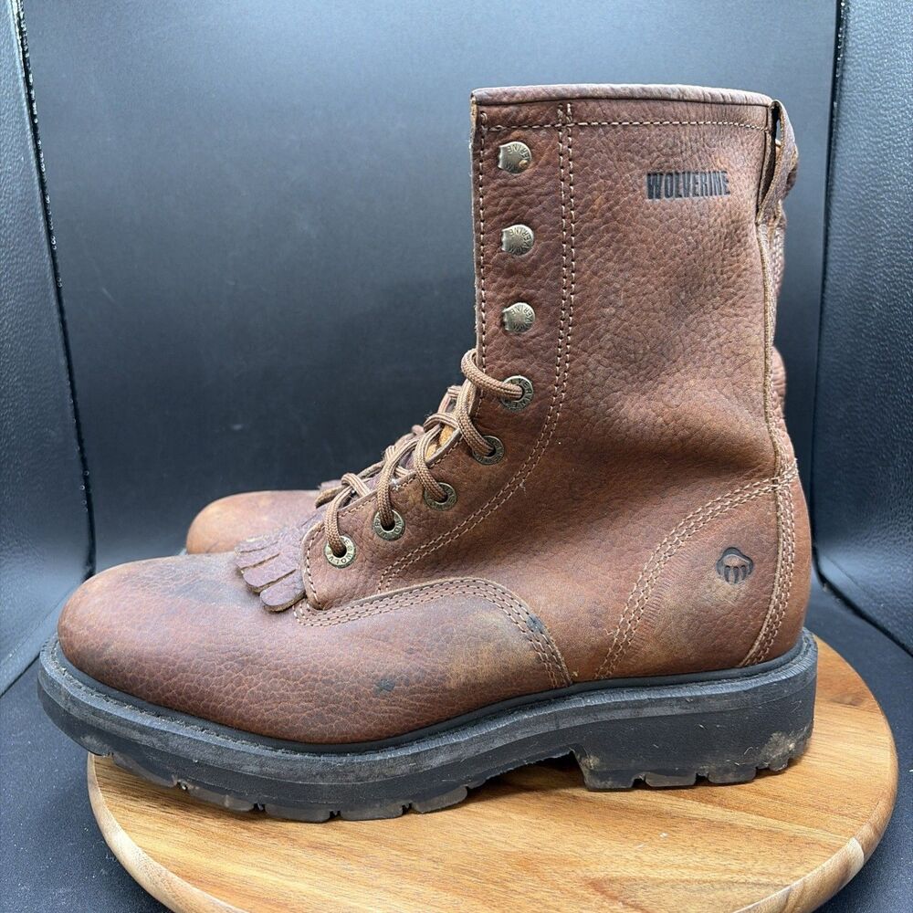 Wolverine Herrin Kiltie Lacer 8" Mens Size 10 Work Boots Brown Leather W08394